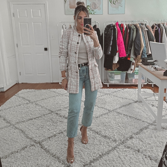 Zara Jackets & Blazers - Zara tweed collarless long blazer jacket size S